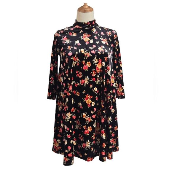 Free People Black Floral Velvet Vintage Mini Dress - Picture 1 of 7